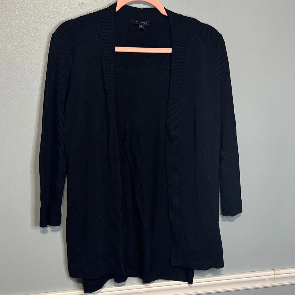 Talbots Elegant Black Open-Front Cardigan